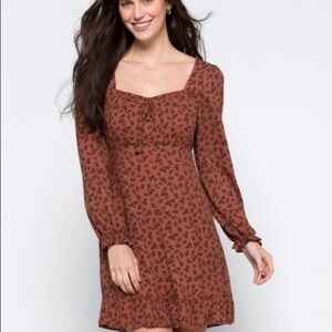 General Good Long Ruffle Sleeve Dress in Rust Brown